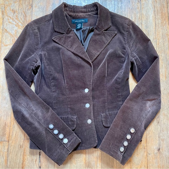 Calvin Klein Jeans Brown Corduroy Velvet Blazer Jacket - sz Small - Picture 1 of 10